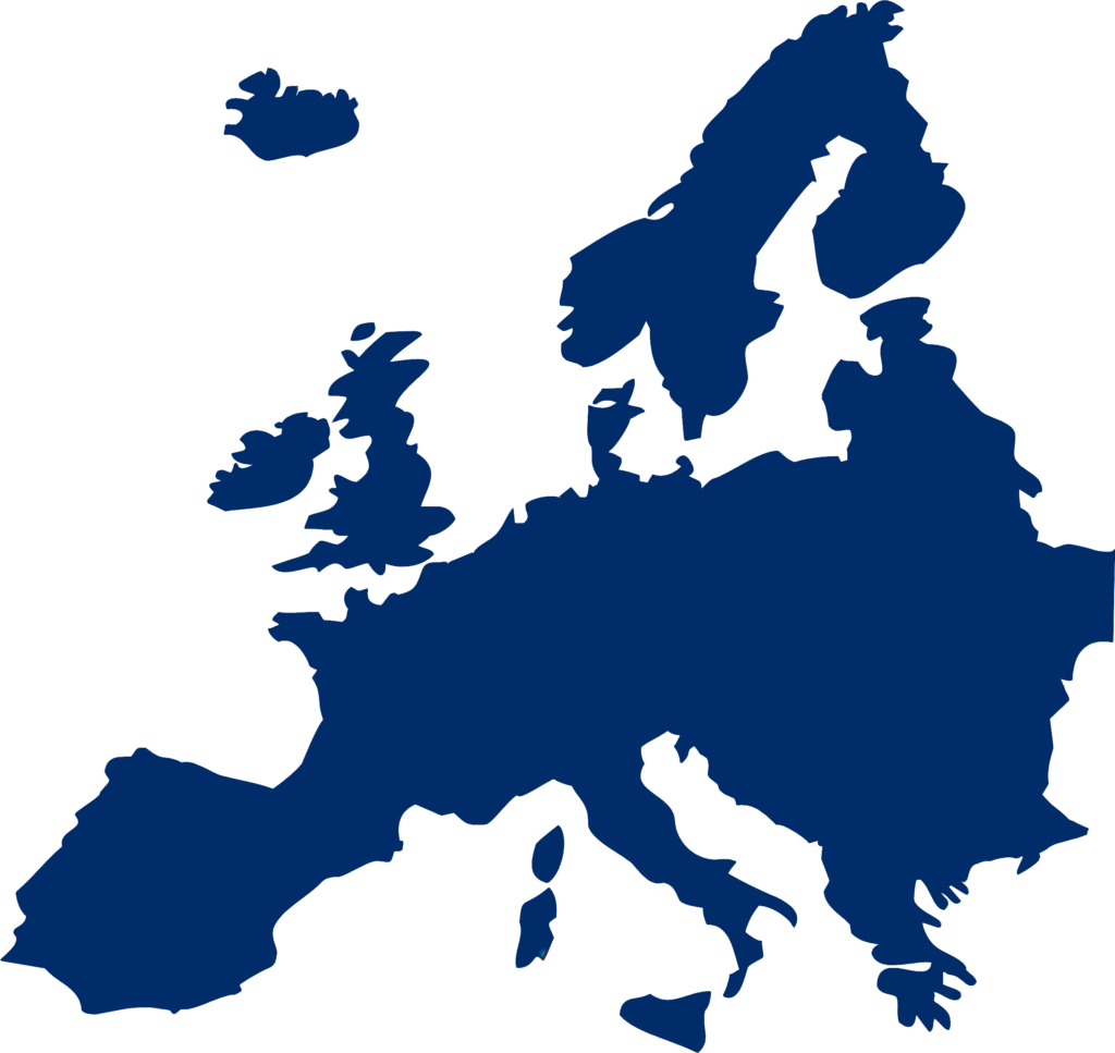 Blue Europe Map Silhouette Trademark registration coverage in Europe